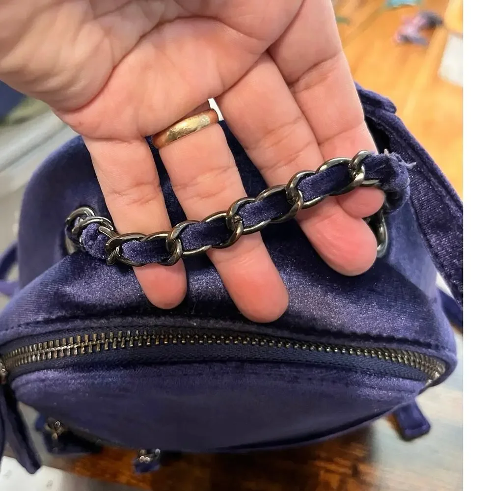 Neiman Marcus Royal Purple Blue Velvet Adjustable Shoulder Strap Mini Backpack